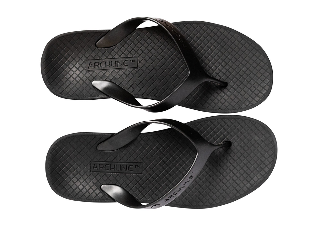 ARCHLINE Orthotic Thongs Arch Support Shoes Footwear Flip Flops Orthopedic - Black/Black - EUR 43