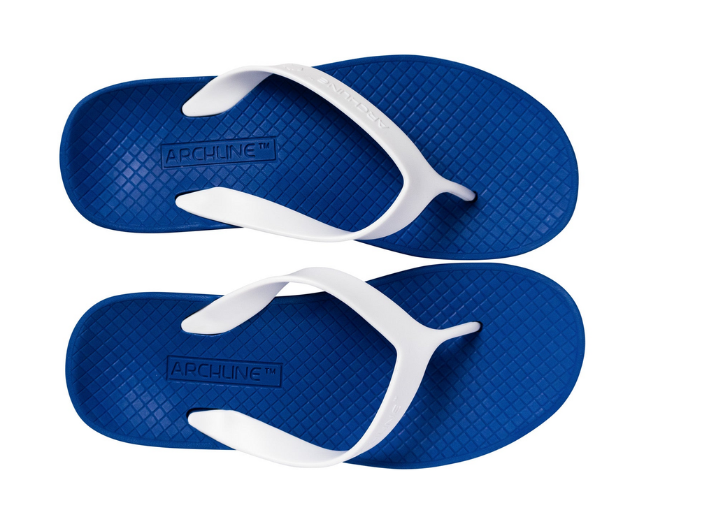 ARCHLINE Orthotic Thongs Arch Support Shoes Footwear Flip Flops Orthopedic - Blue/White  - EUR 43