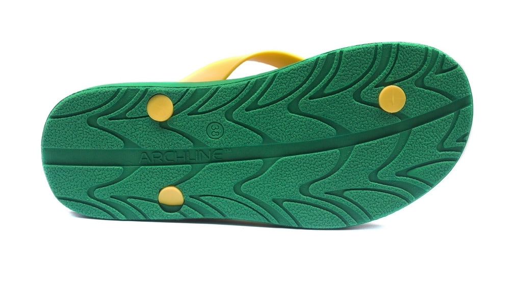 ARCHLINE Orthotic Thongs Arch Support Shoes Footwear Flip Flops Orthopedic - Green/Gold - EUR 46