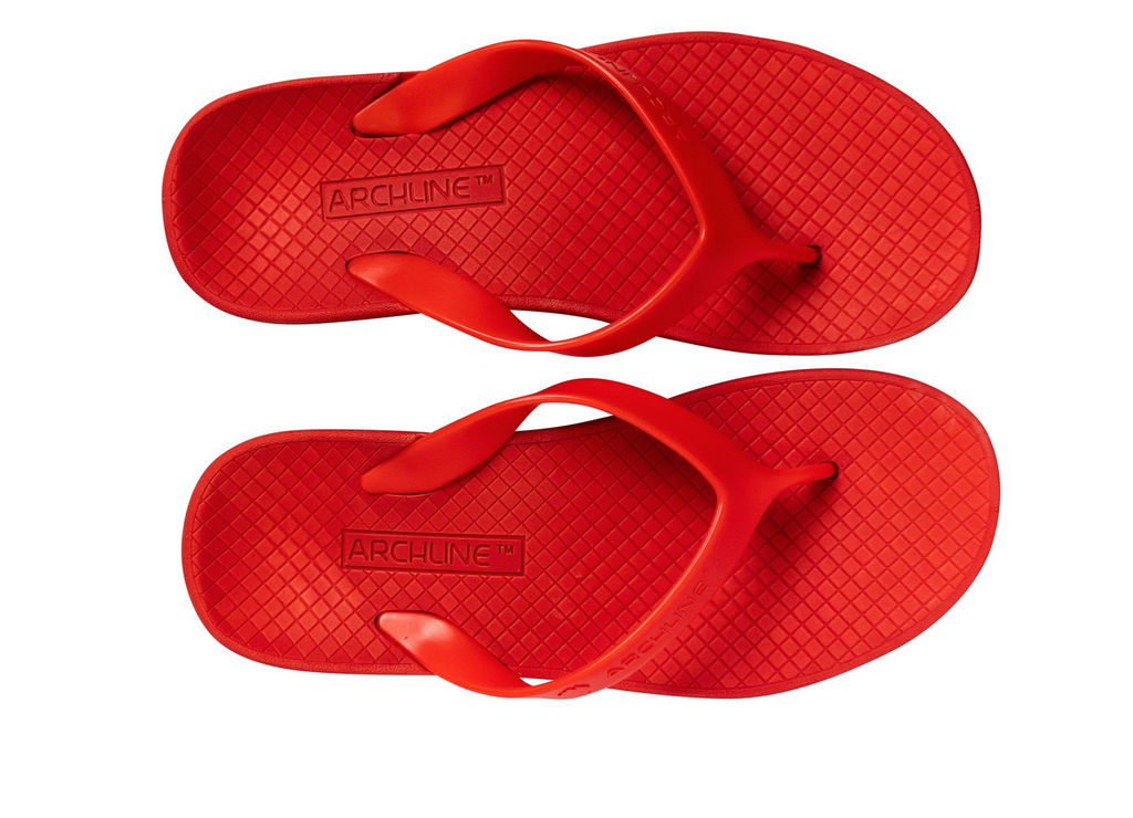 ARCHLINE Orthotic Thongs Arch Support Shoes Footwear Flip Flops Orthopedic - Red/Red  - EUR 45