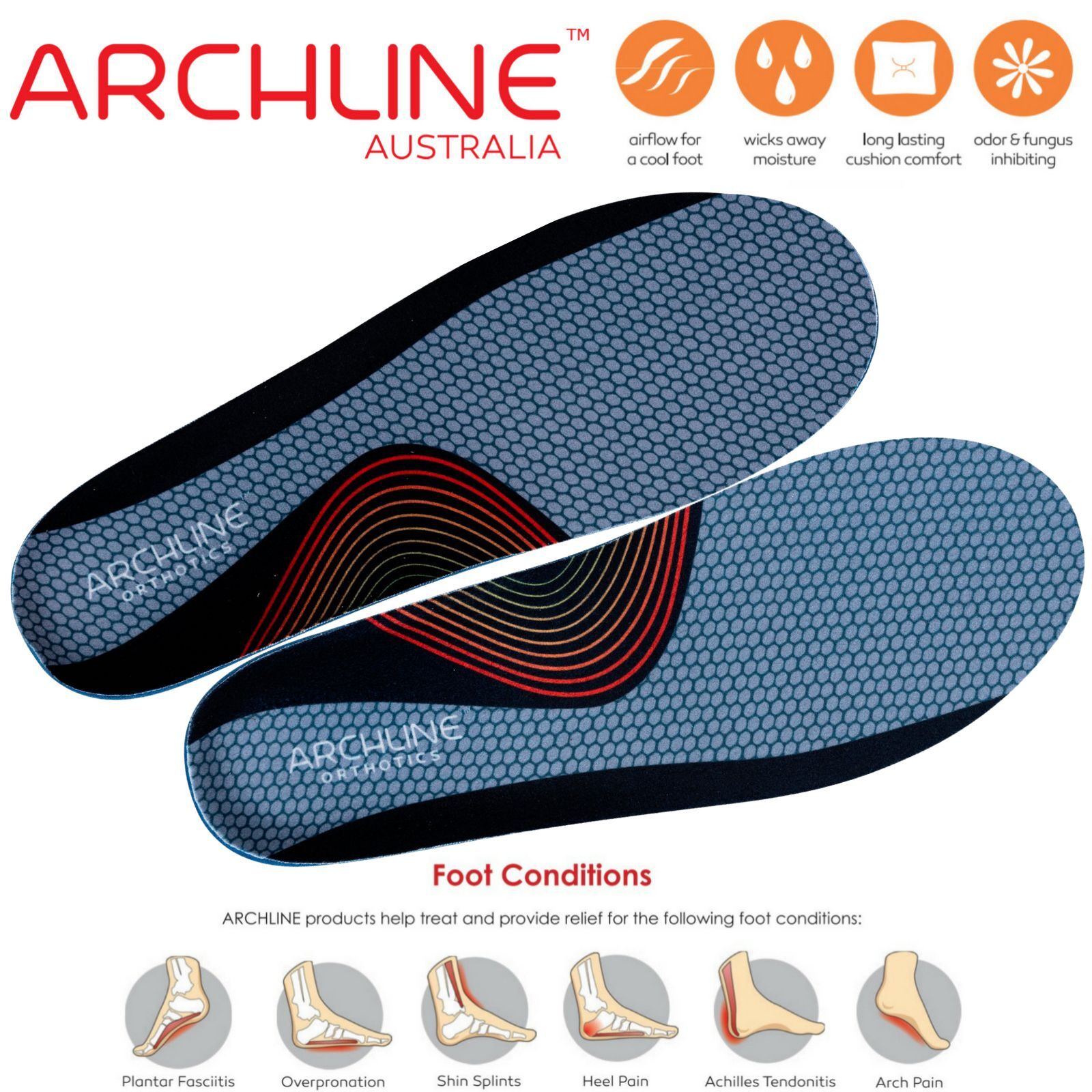 ARCHLINE Orthotics Insoles Balance Full Length Arch Support Pain Relief - EUR 43