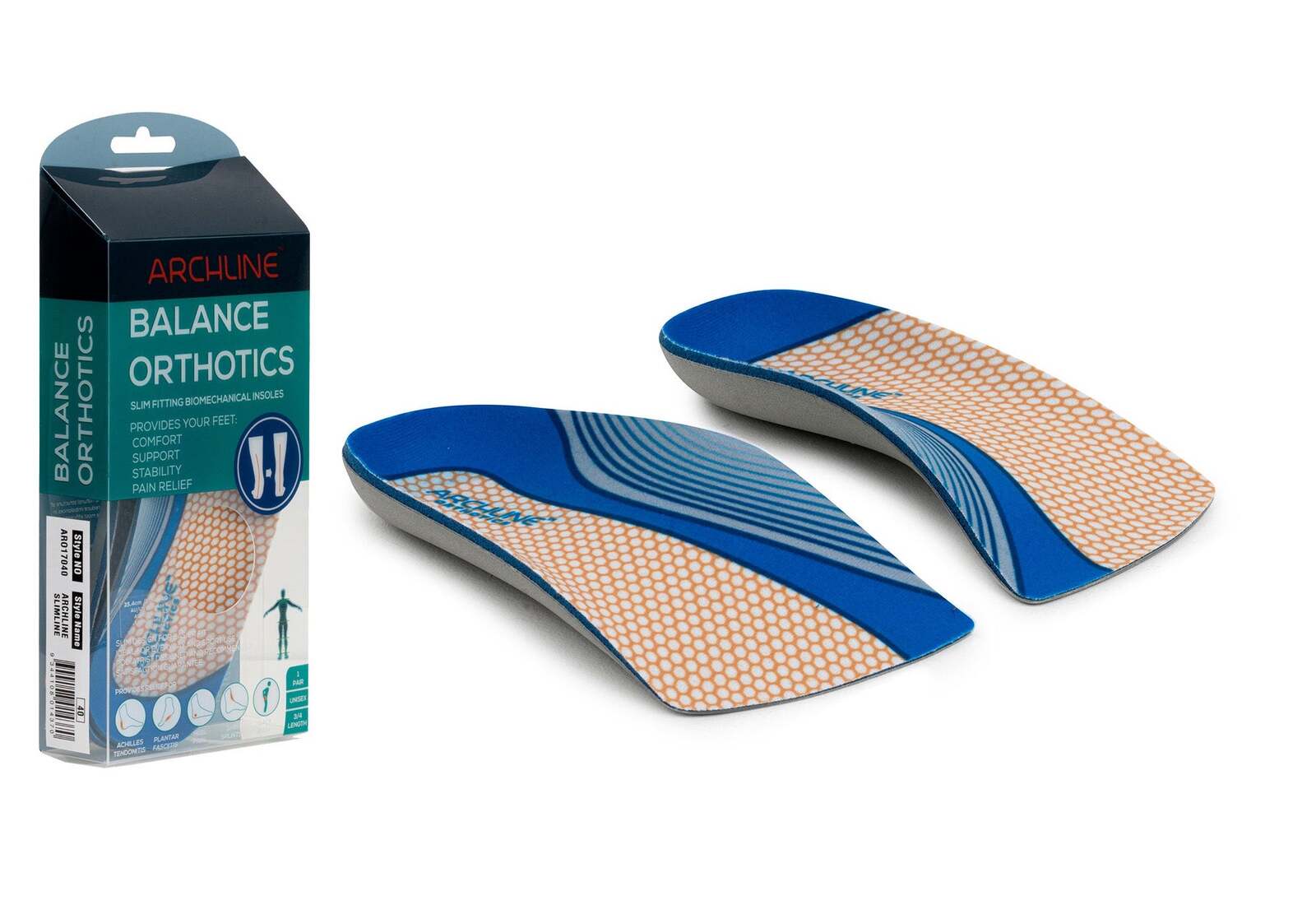 ARCHLINE 3/4 Slim Orthotics Plantar Fasciitis Insoles Balance Support Relief - EUR 39