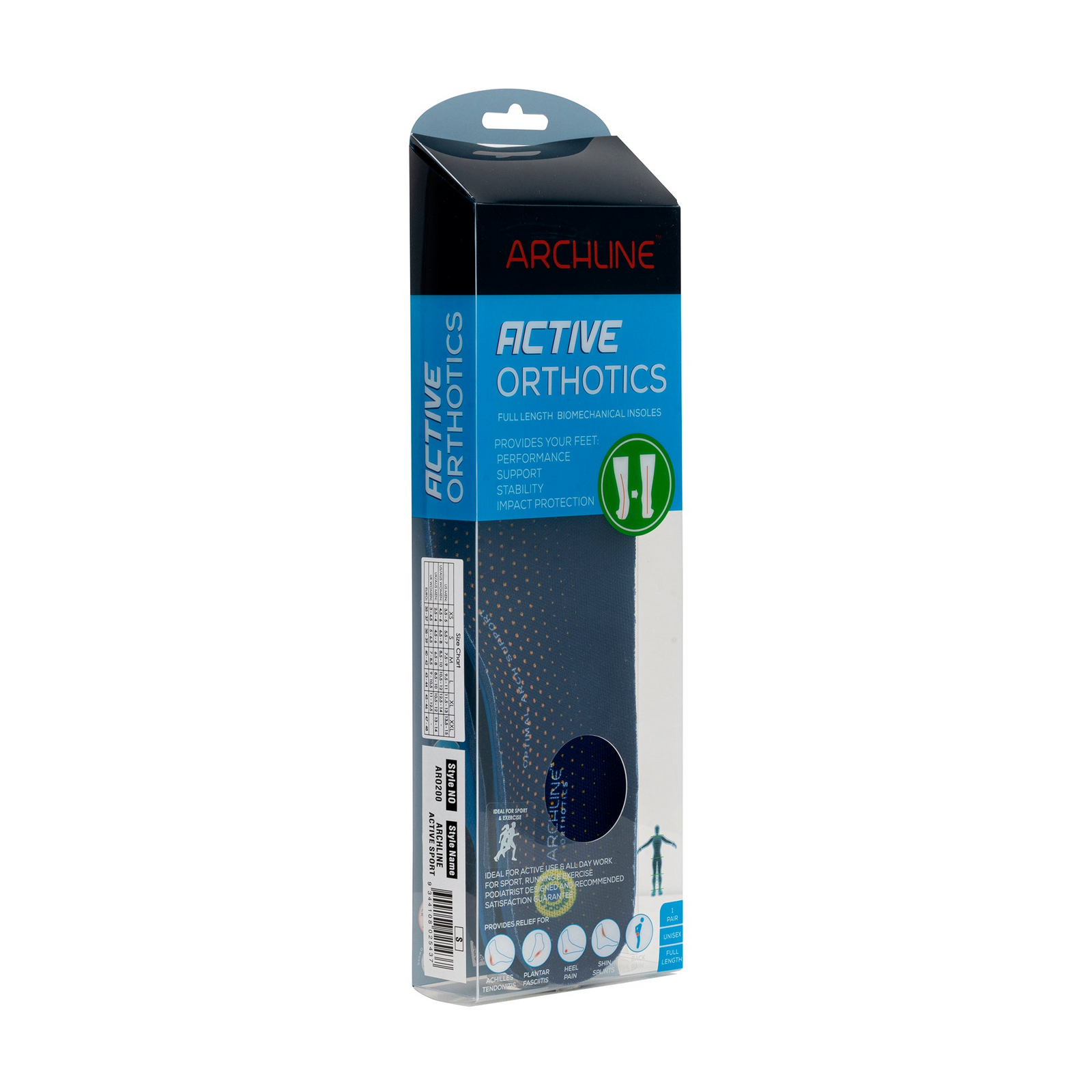 Archline Active Orthotics Full Length Arch Support Relief Insoles - For Hiking & Outdoors - M (EU 40-42)