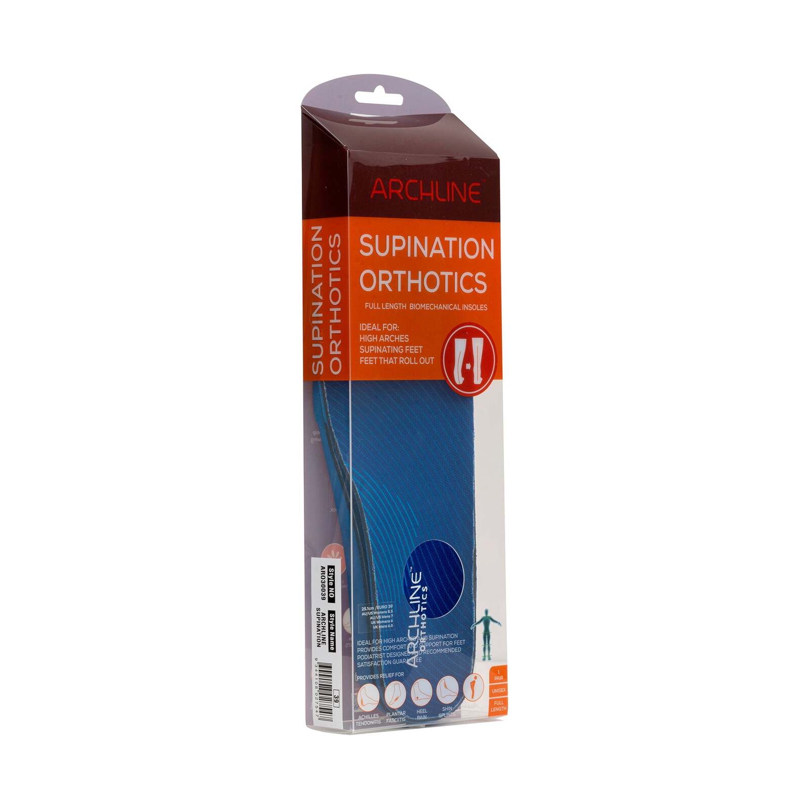 Archline Supination Orthotic Insoles - Full Length (Unisex) Plantar Fasciitis High Arch - Euro 36