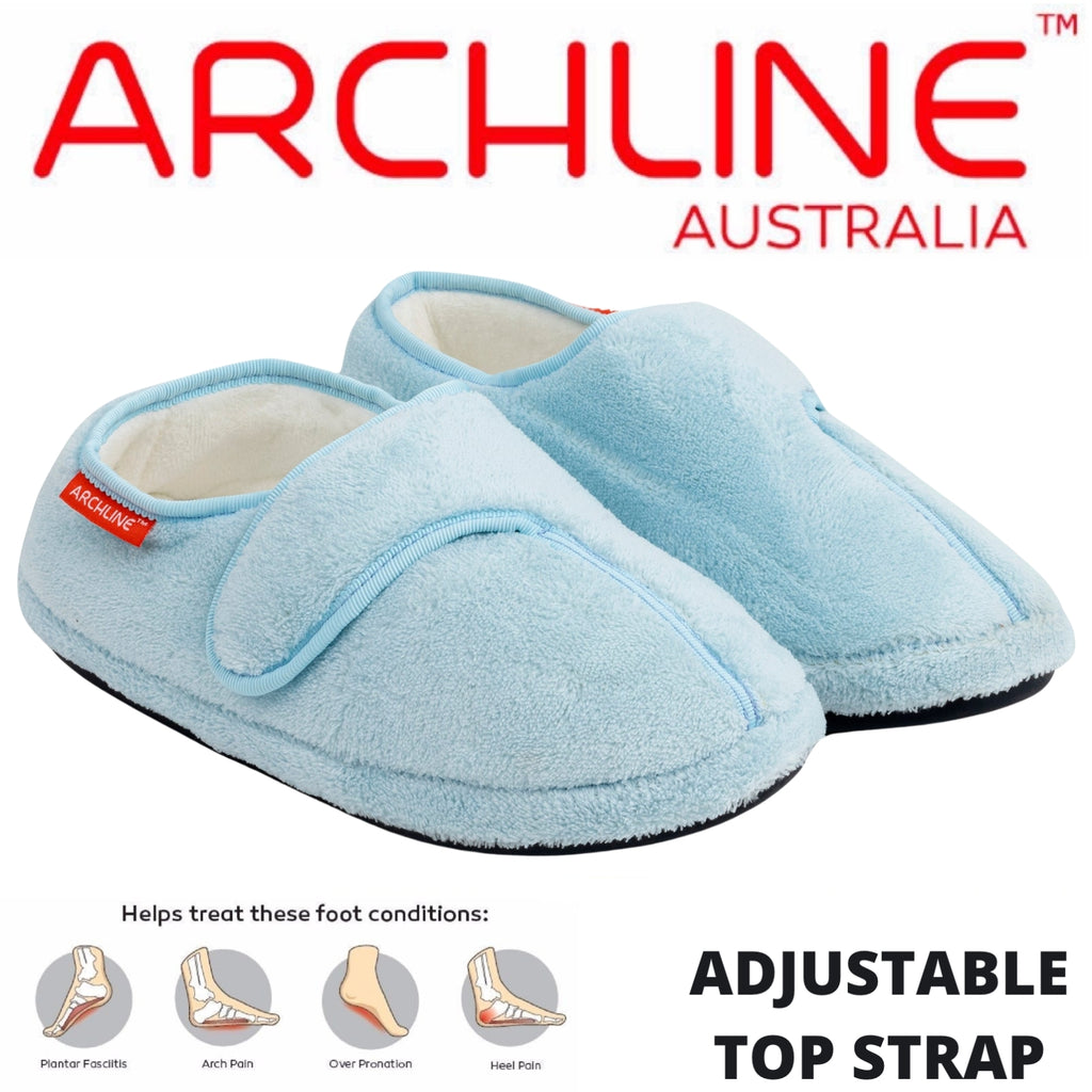 ARCHLINE Orthotic Plus Slippers Closed Scuffs Pain Relief Moccasins - Baby Blue - EU 40