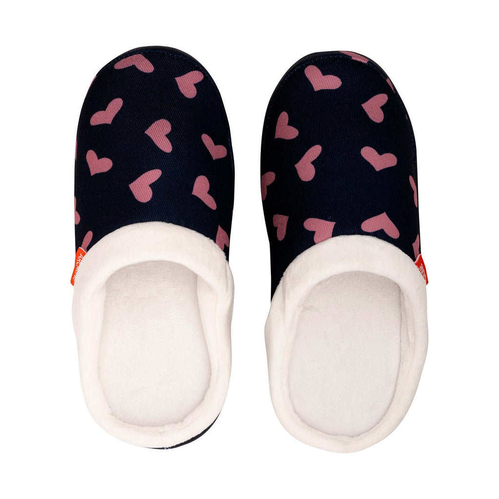ARCHLINE Orthotic Slippers Slip On Scuffs Pain Relief Moccasins - Navy with Hearts - EUR 38 (Womens US 7)