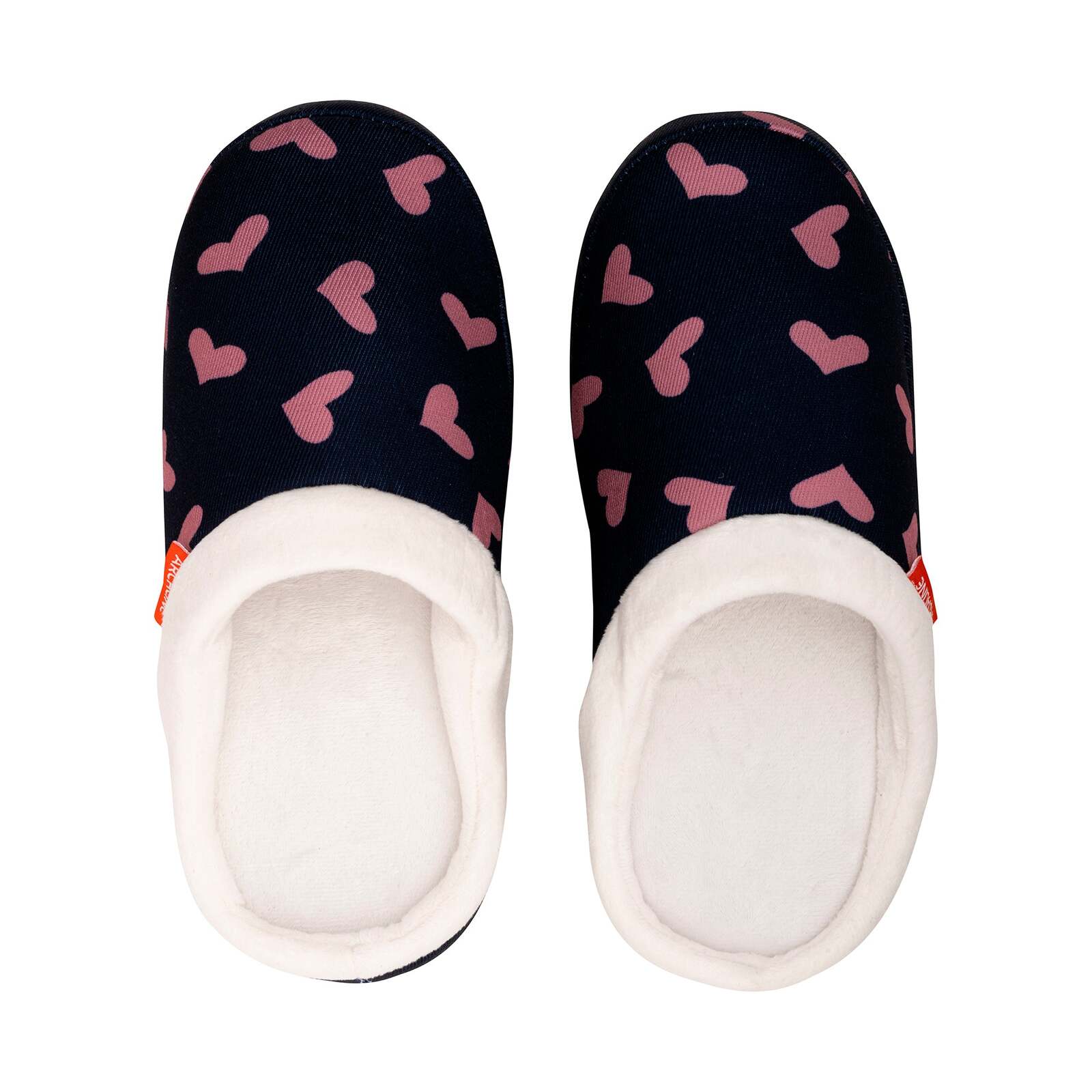 ARCHLINE Orthotic Slippers Slip On Scuffs Pain Relief Moccasins - Navy with Hearts - EUR 38 (Womens US 7)