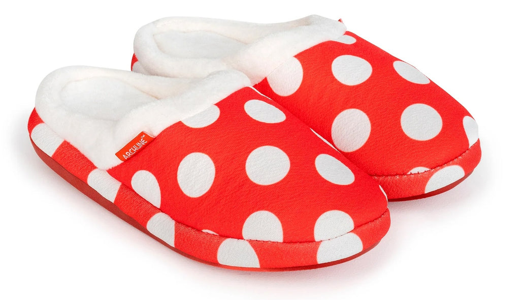ARCHLINE Orthotic Slippers Slip On Scuffs Pain Relief Moccasins - Red Polka Dot - EUR 38 (Womens US 7)