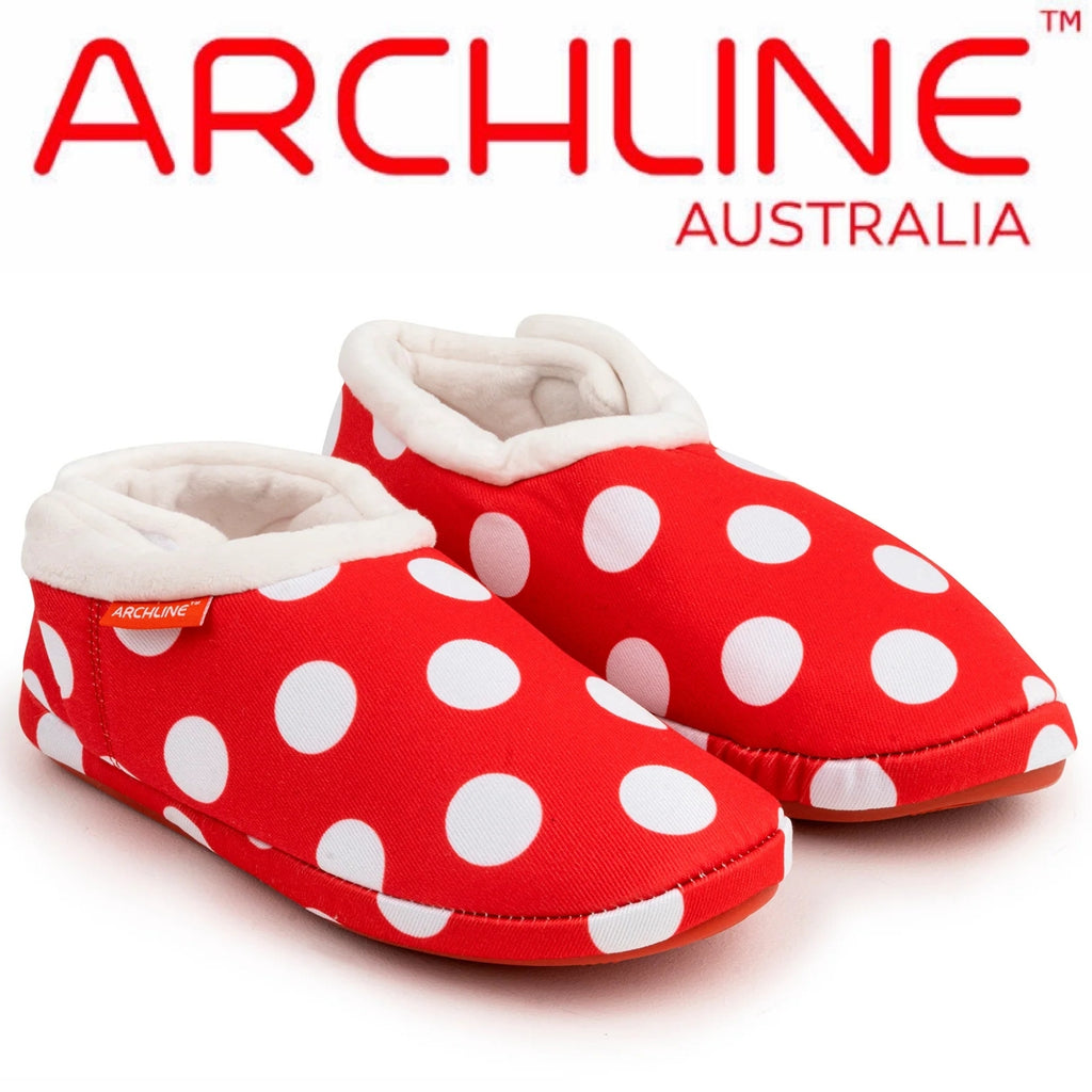 ARCHLINE Orthotic Slippers CLOSED Back Scuffs Moccasins Pain Relief - Red Polka Dots - EUR 39 (Womens US 8)