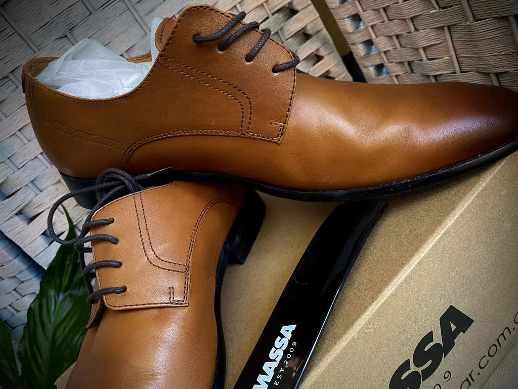 Massa Ascoli Leather Derby Dress Lace Up Shoes Wedding Business Formal in Tan - UK 11