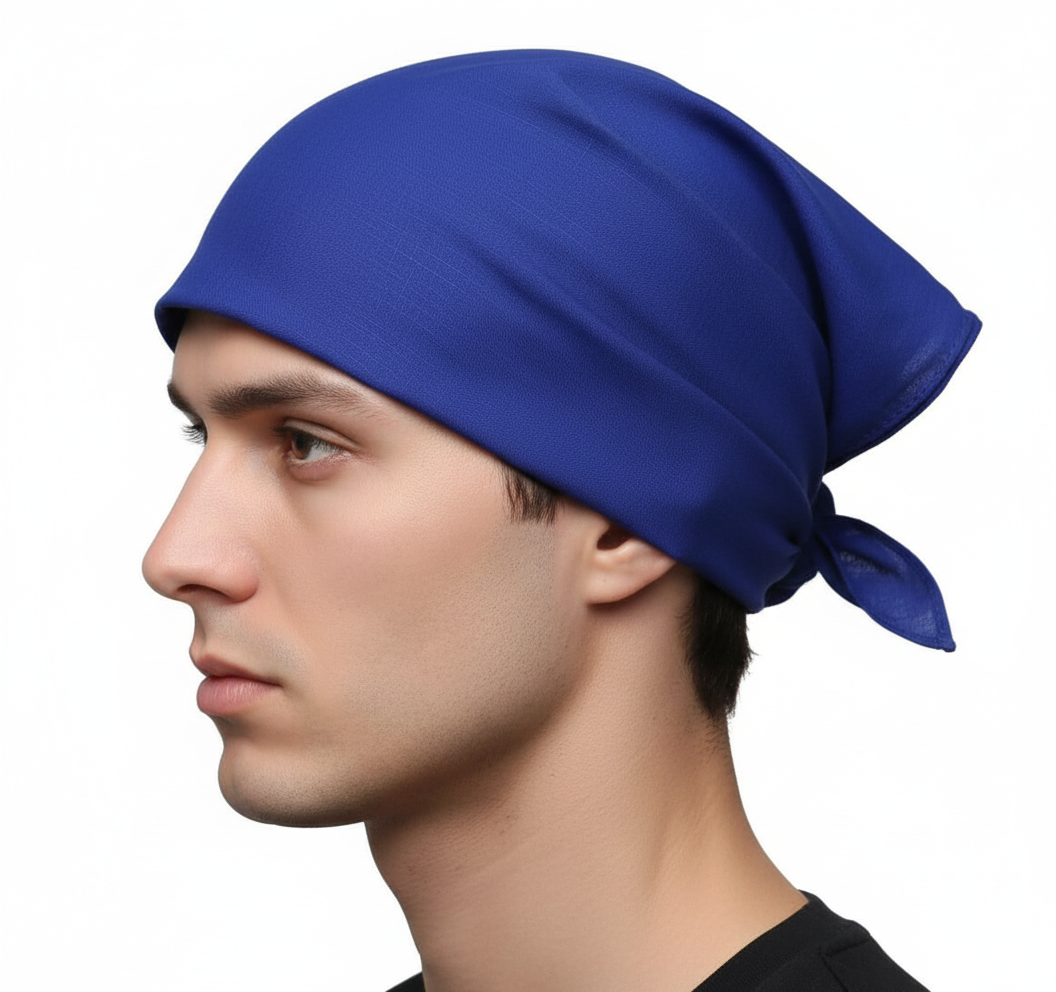 Plain Bandana 100% COTTON Head Wrap Durag Bandanna Summer Biker Scarf Mask - Blue