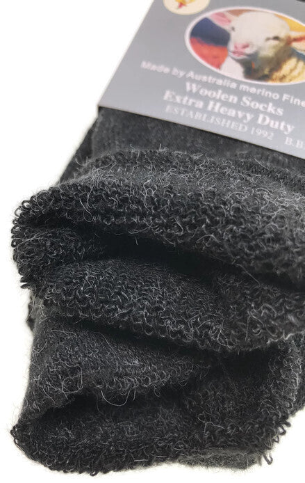 1 Pair Merino Wool Blend Woolen Work Socks Hiking Heavy Duty Warm Winter Thermal - Black - 11-14
