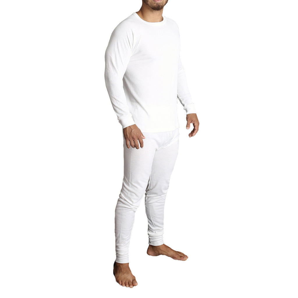 2pcs Set Mens Merino Wool Blend Long Sleeve Thermal Top & Long Johns Pants Underwear - Beige - M