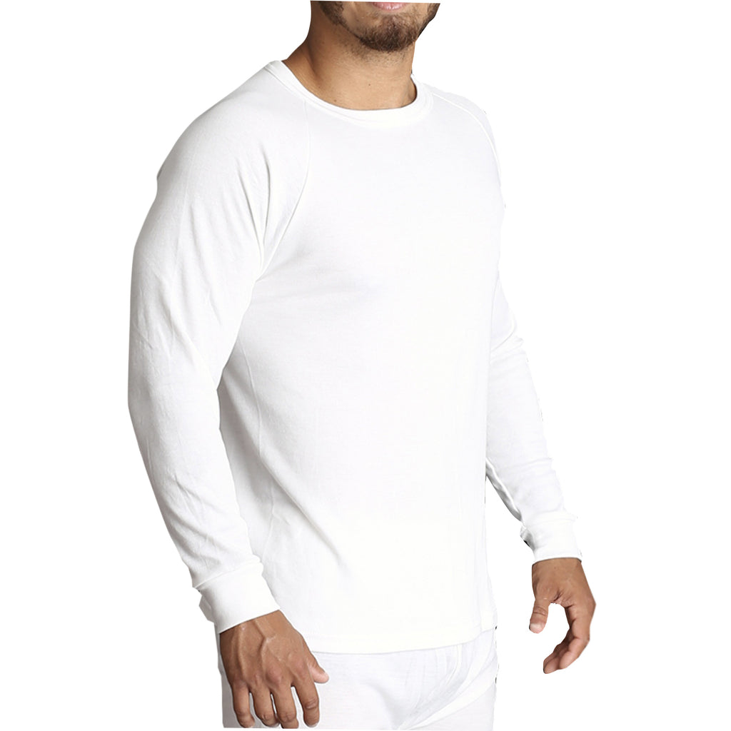 Mens Merino Wool Blend Long Sleeve Thermal Top Underwear Thermals Base Layer - Beige - M