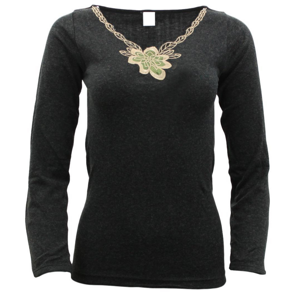 Ladies Merino Wool Blend Long Sleeve Thermal Spencer Top Thermals Underwear - Black - 12-14