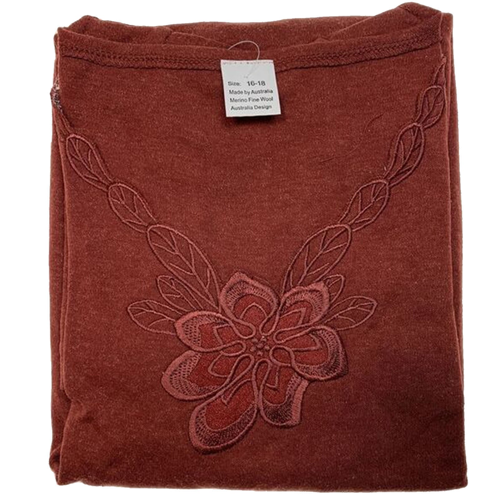 Ladies Merino Wool Blend Long Sleeve Thermal Spencer Top Thermals Underwear - Burgundy - 12-14
