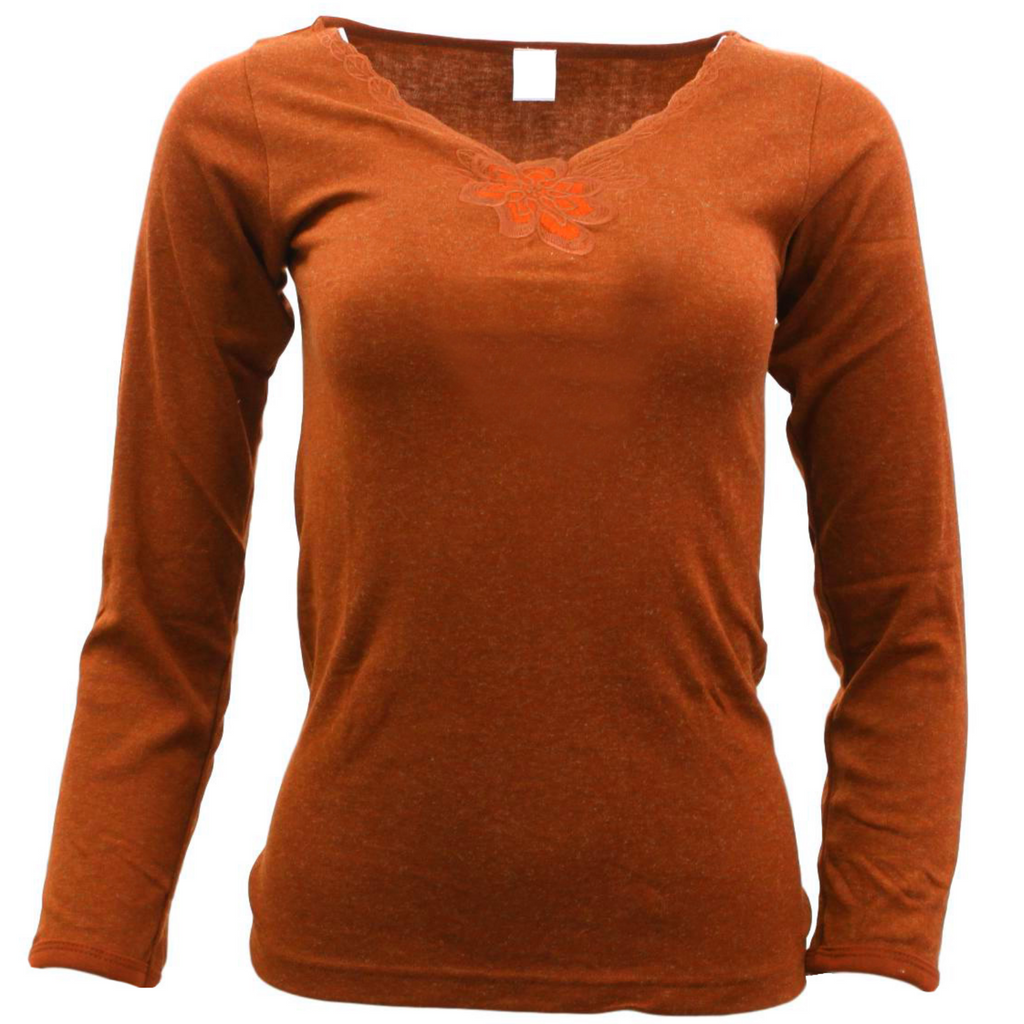 Ladies Merino Wool Blend Long Sleeve Thermal Spencer Top Thermals Underwear - Burgundy - 20-22