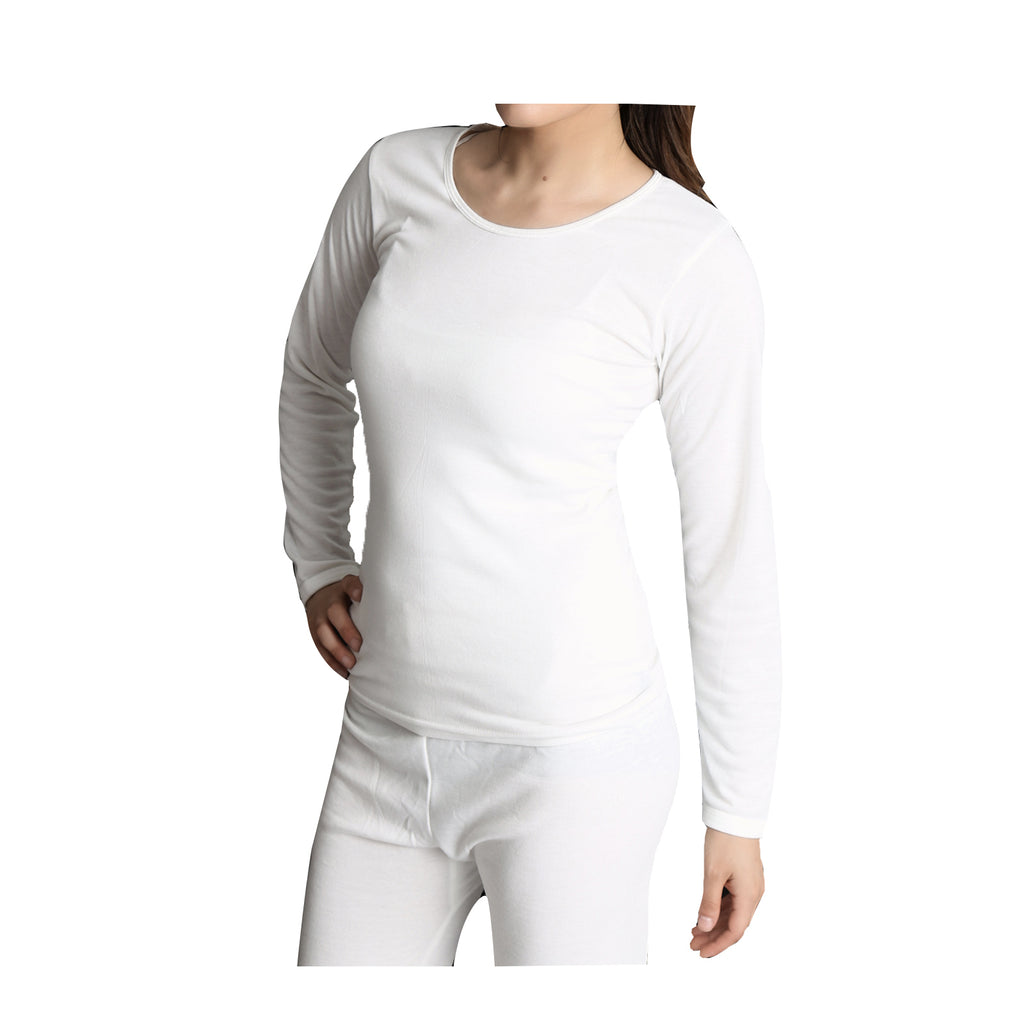 Ladies Merino Wool Blend Long Sleeve Thermal Spencer Top Underwear Thermals - Beige - 16-18