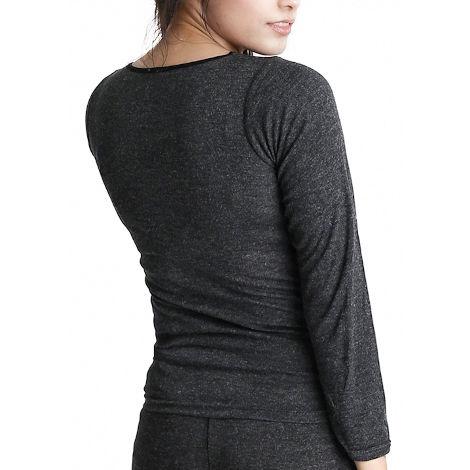 Ladies Merino Wool Blend Long Sleeve Thermal Spencer Top Underwear Thermals - Black - 20-22