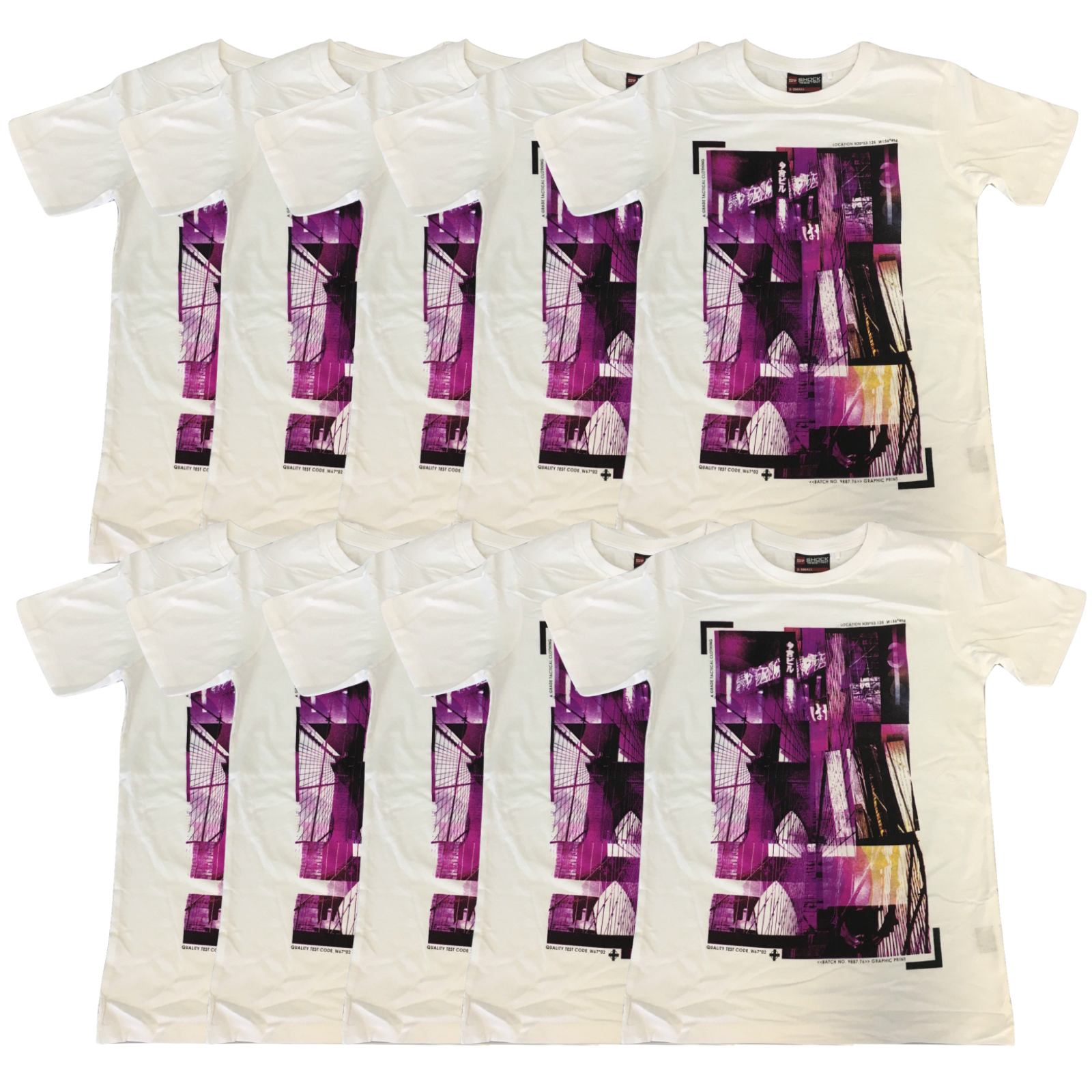 10x 100% Cotton T-Shirt with Print Design Slim Fit Basic Tee Top XS-XXL BULK - White - X-Small