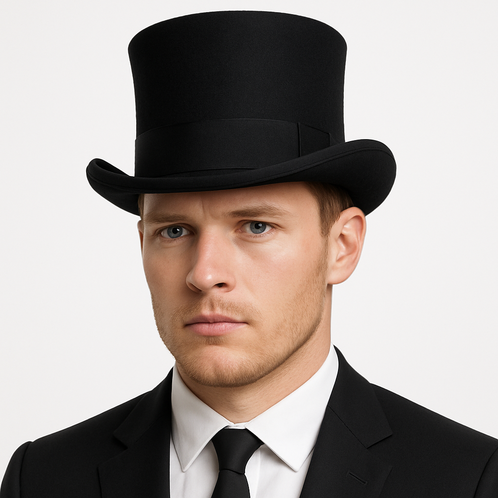 5.5"" Premium Australian Wool Felt Top Hat w/ Satin Lining Mad Hatter Magician Tuxedo in Black - 57cm