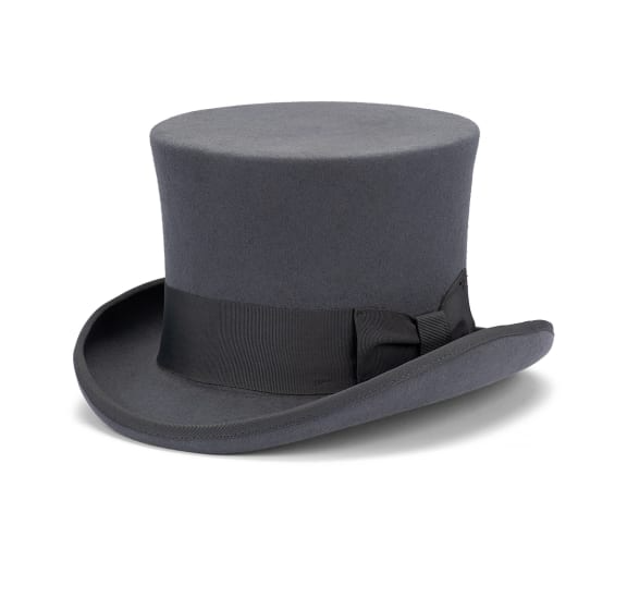 5.5"" Premium Australian Wool Felt Top Hat w/ Satin Lining Mad Hatter Magician Tuxedo in Grey - 57cm