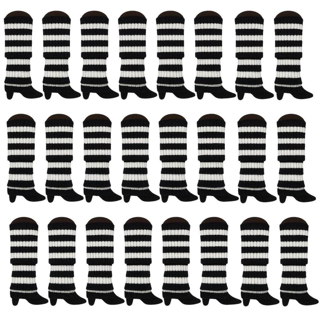 24x Womens Leg Warmers Disco Winter Knit Dance Party Crochet Legging Socks Costume - Black/White Stripe