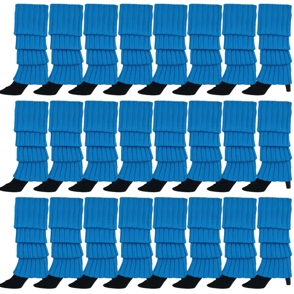 24x Womens Leg Warmers Disco Winter Knit Dance Party Crochet Legging Socks Costume - Topaz Blue