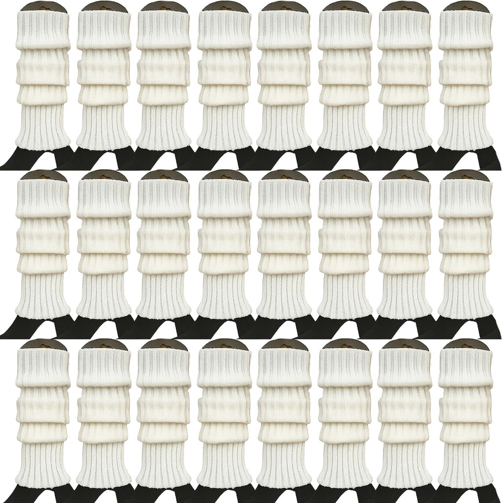 24x Womens Leg Warmers Disco Winter Knit Dance Party Crochet Legging Socks Costume - White