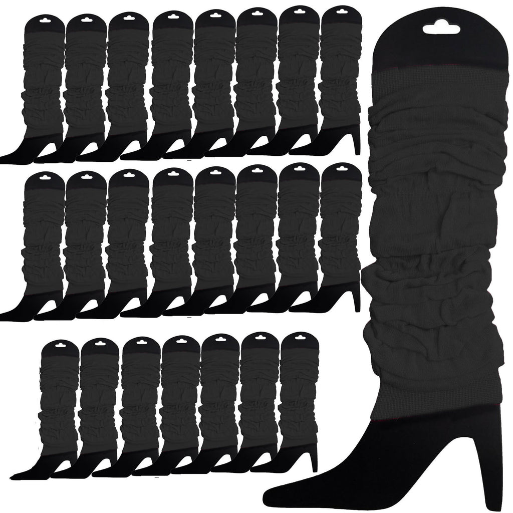 24 LEG WARMERS Knitted Womens Neon Party Knit Ankle Fluro Dance Costume 80s BULK - Black