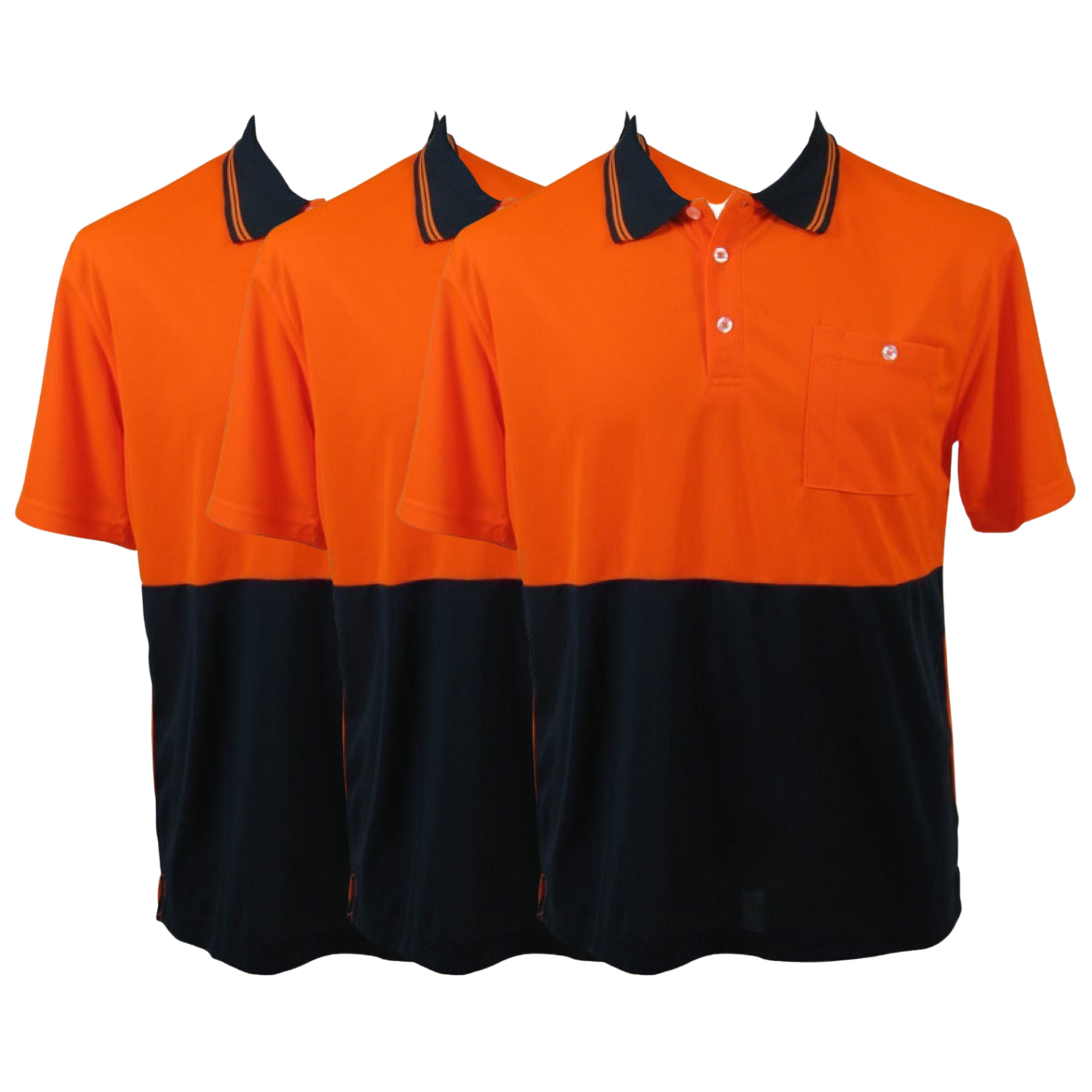 3x HI VIS Polo Shirt Top Tee Safety Workwear Short Sleeve Breathable Mesh BULK - Orange/Navy - XXL (20)