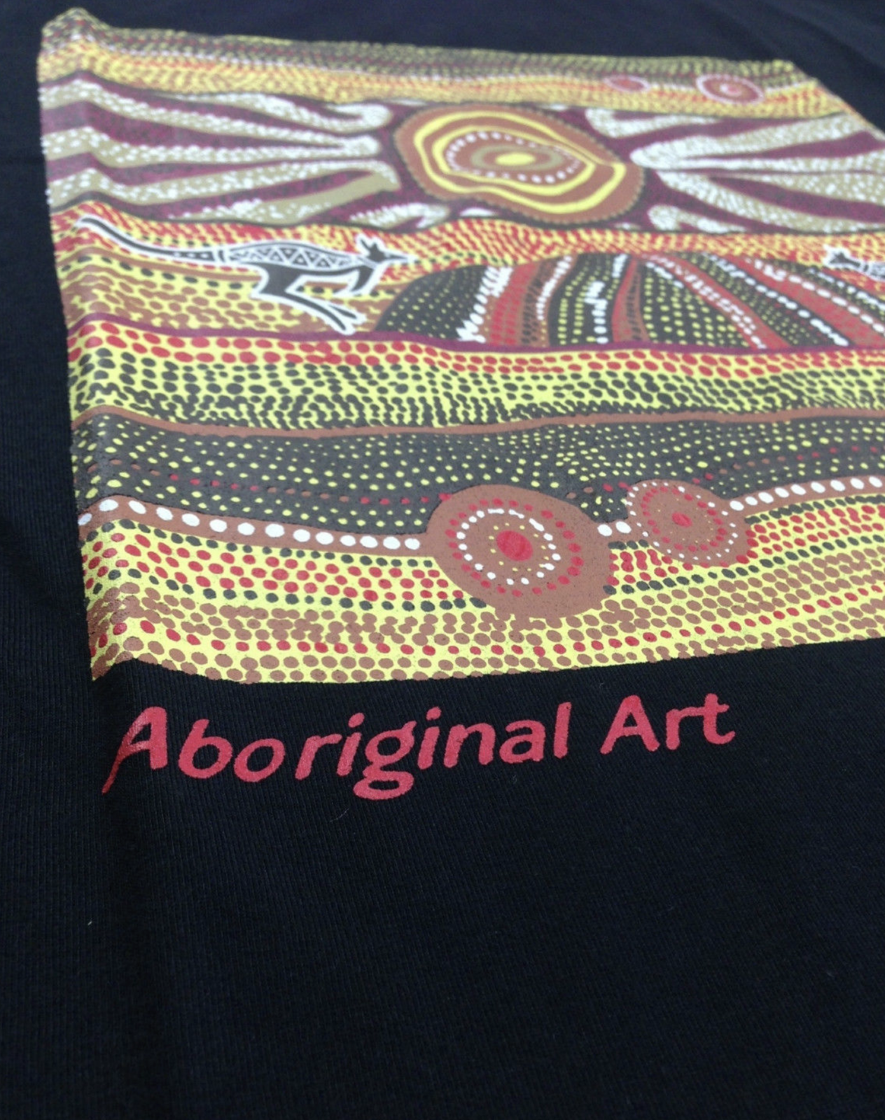 Mens Australia T Shirt Aboriginal Art 100% Cotton Souvenir Indigenous Tee - Black - Large