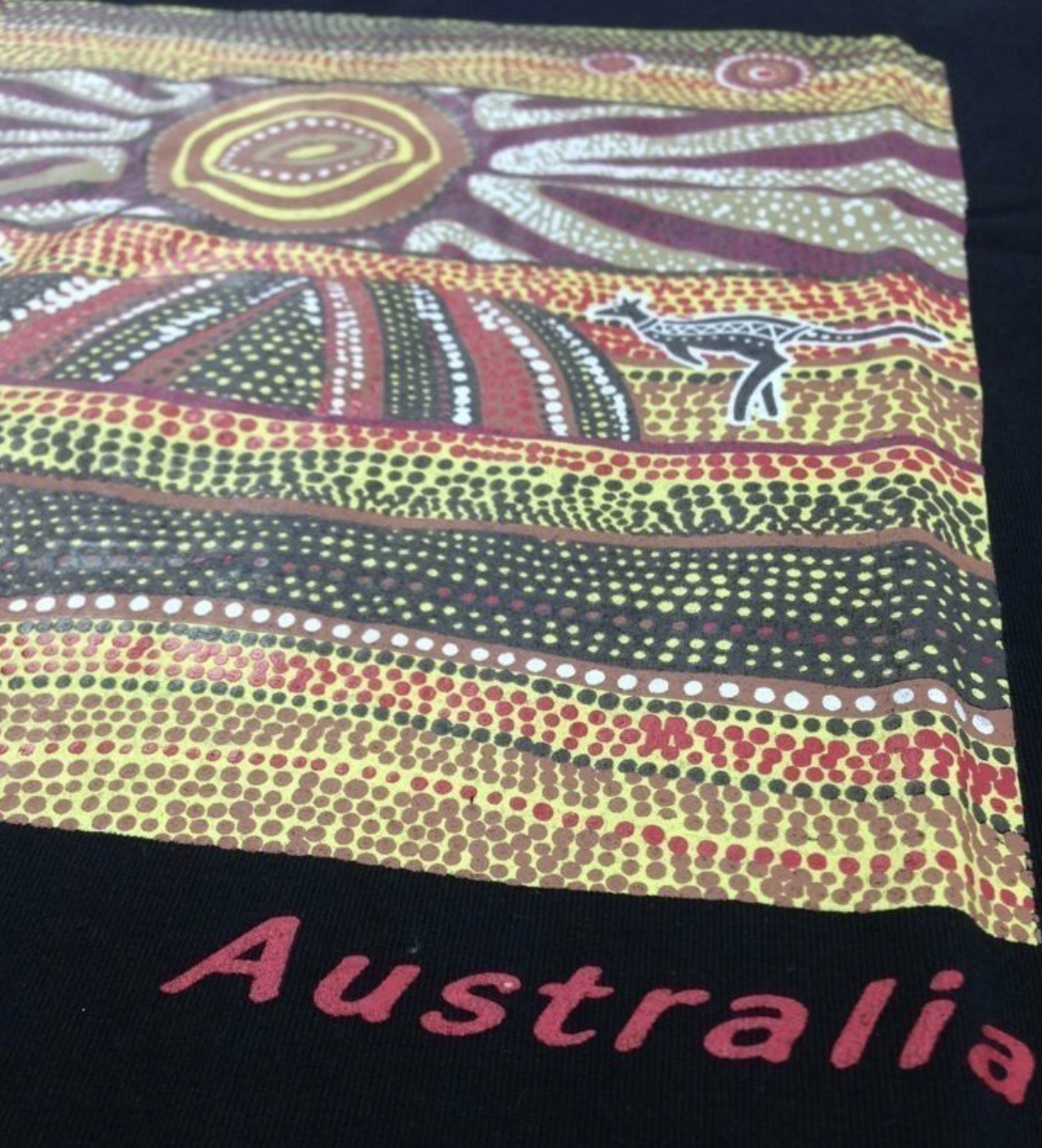 Mens Australia T Shirt Aboriginal Art 100% Cotton Souvenir Indigenous Tee - Black - XXL
