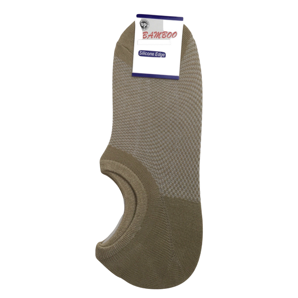 1 Pair NO SHOW BAMBOO SOCKS Non Slip Heel Grip Low Cut Invisible Footlet - Beige - 6-11