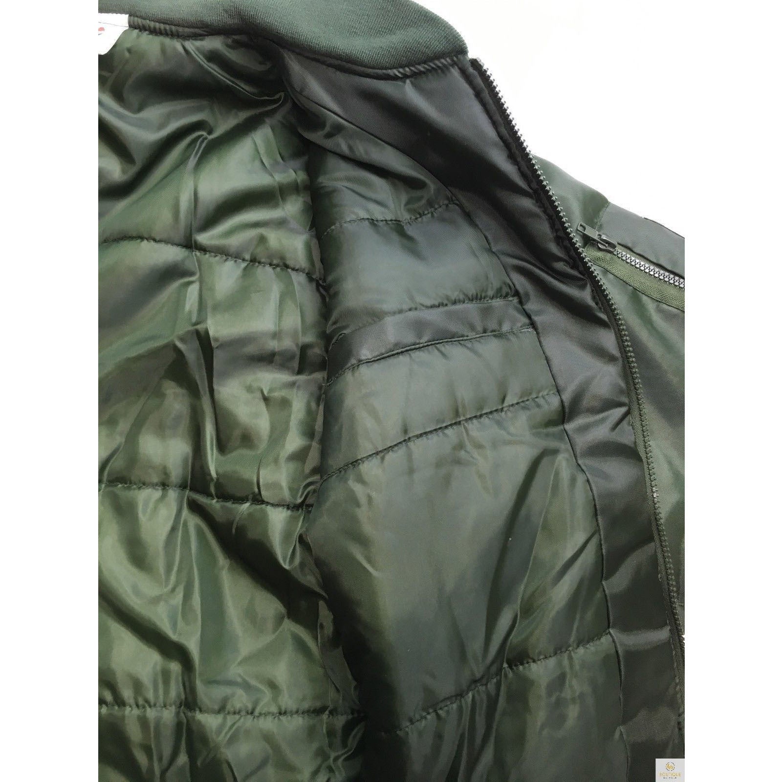 Plus Size Quilted Jacket Zip Up Classic Padded Flight Flying Winter Big & Tall - Bottle Green - 6XL