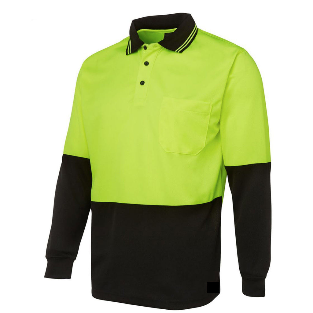 HI VIS LONG SLEEVE POLO SHIRT Top Safety Workwear Fluro Breathable Dry WB - Yellow - XL