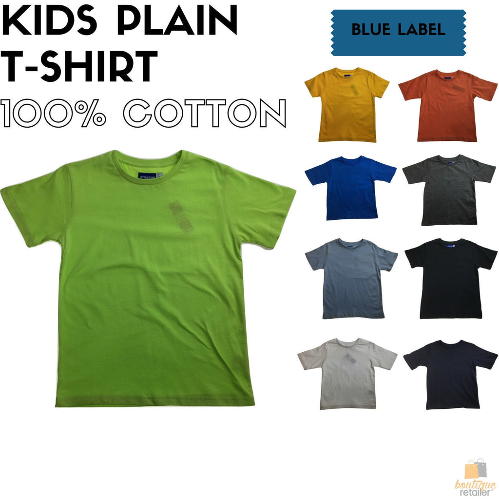 KIDS PLAIN T SHIRT Childrens Child 100% COTTON Boys Girls Basic Blank Tee Top - Red - 6