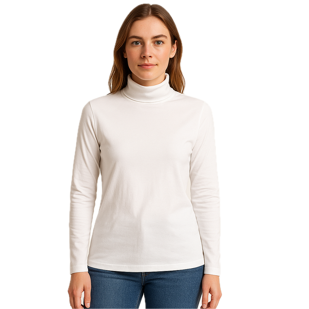 Ladies SKIVVY Womens Long Sleeve Plain Top Warm Turtleneck Cotton High Neck in White - S