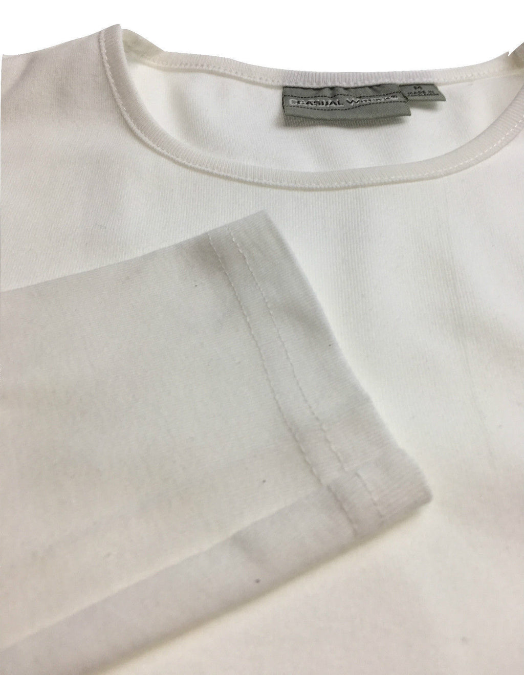 Mens 100% COTTON PLAIN LONG SLEEVE TOP Basic T Shirt Tee Slim Fitted Style - White - XL