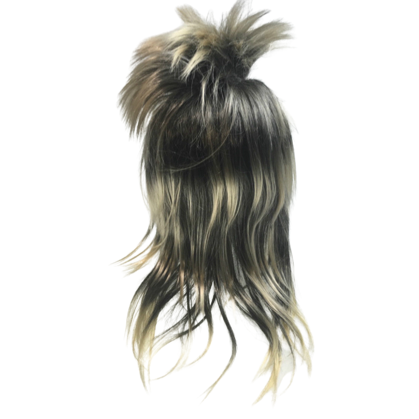 Mens Long SPIKY Wig Rock Punk 80s Fancy Dress Costume Bogan Mullet Spikey - Black/Blonde