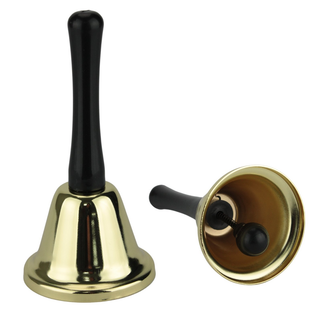 SANTA BELL Jingle Claus Wooden Handle Bells Rattles Christmas Xmas - Gold
