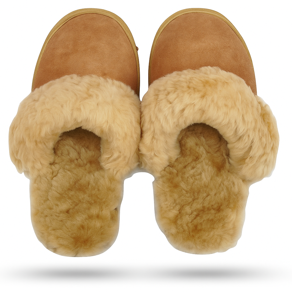 Sheepskin Wool Womens Slippers Scuffs Slip On Winter Ugg Slippers in Chestnut - 7