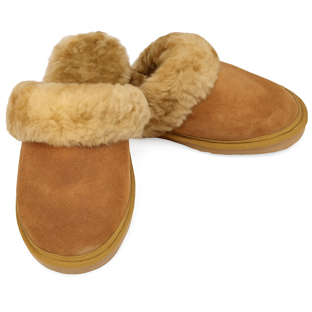 Sheepskin Wool Womens Slippers Scuffs Slip On Winter Ugg Slippers in Chestnut - 8