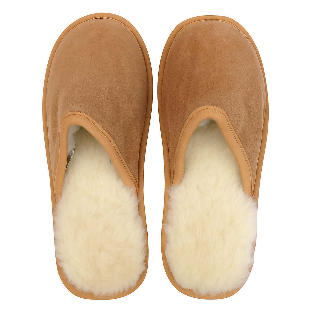 Sheepskin Wool Mens Slippers Scuffs Slip On Winter Ugg Slippers in Chestnut - 11
