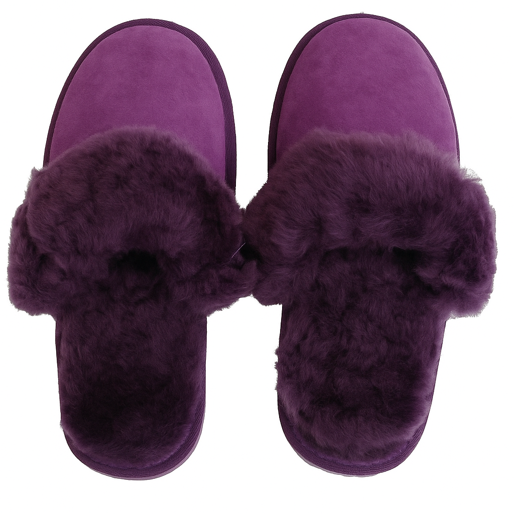 Sheepskin Wool Womens Slippers Scuffs Slip On Winter Ugg Slippers in Purple - 10