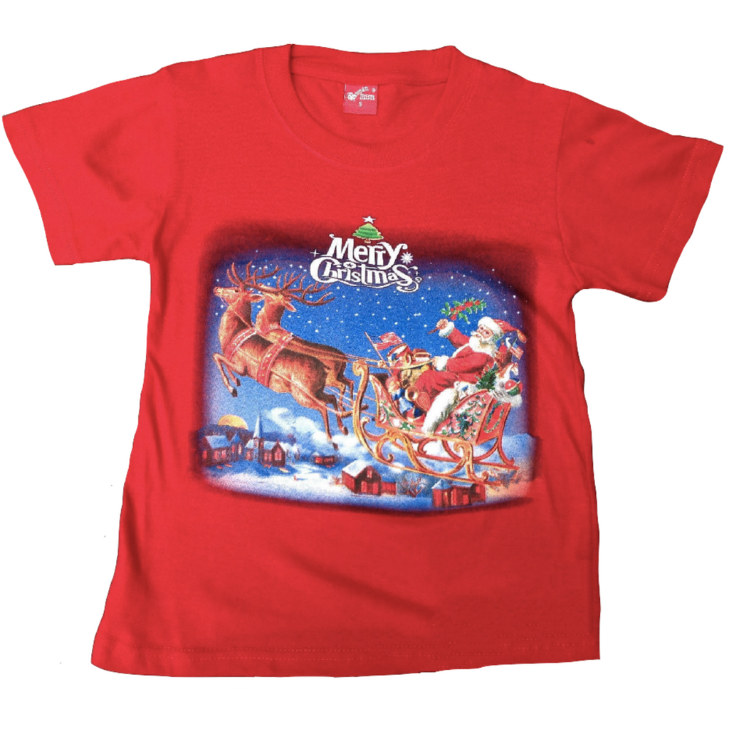 100% Cotton Kids Christmas T Shirt Xmas Top Santa Red White Party Costume - Red - Large (8-10 Years Old)