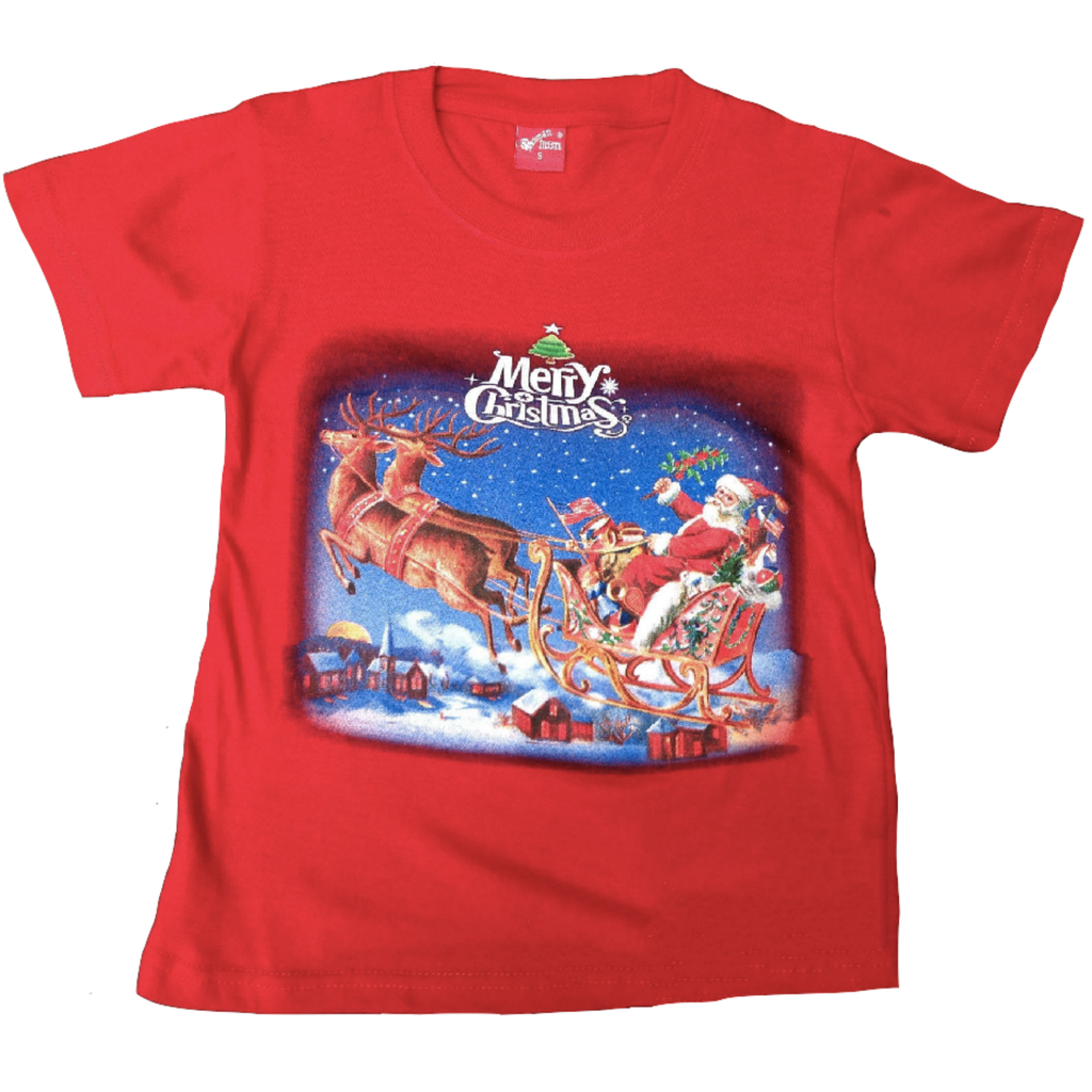 100% Cotton Kids Christmas T Shirt Xmas Top Santa Red White Party Costume - Red - X-Large (10-12 Years Old)