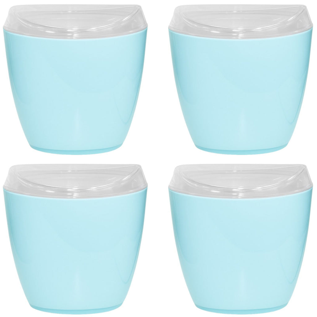 4x Oval Swing Top Waste Rubbish Bin Acrylic Lightweight Compact Bathroom Office in Blue