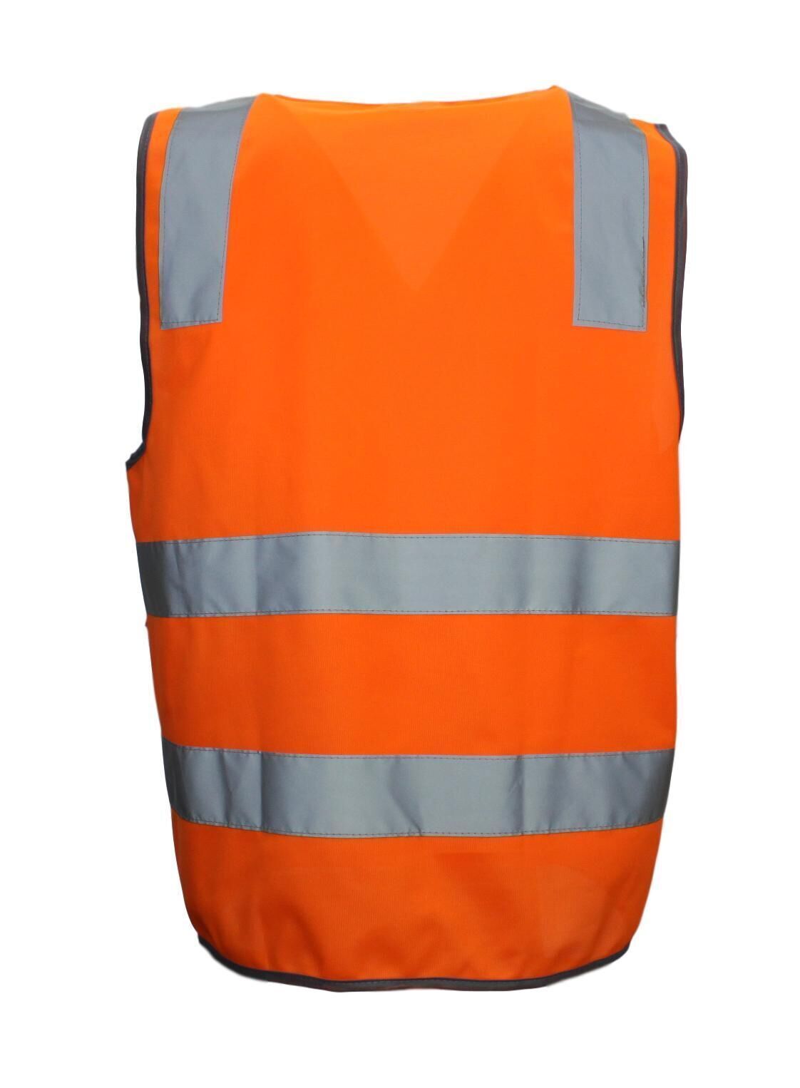 Hi Vis Safety Vest Reflective Tape Zip Up Workwear Pocket High Visibility in Orange - XXL