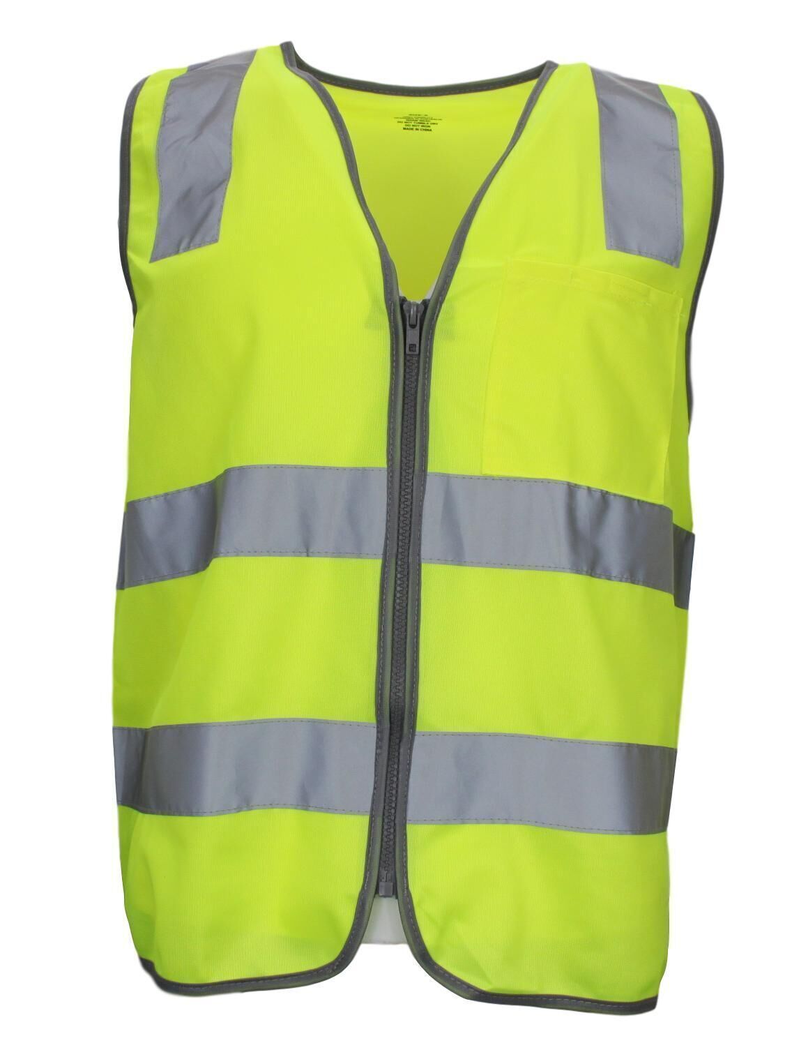 Hi Vis Safety Vest Reflective Tape Zip Up Workwear Pocket High Visibility in Yellow - S